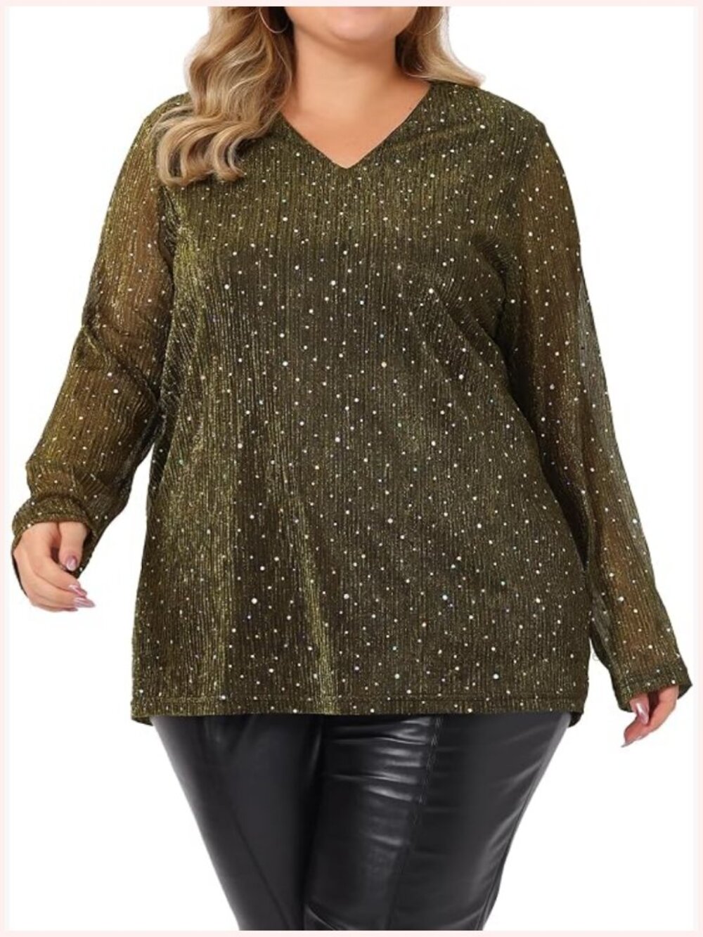 Plus Size Long Sleeve Glitter Party Top Sparkle Blouse Tunic